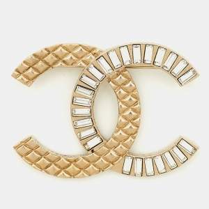 Pre Owned Chanel CC Crystals Gold Tone Brooch