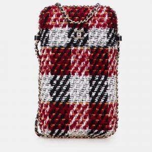Pre Owned Chanel Red Tweed Chain Around Phone Holder