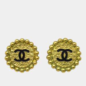 Pre Owned Chanel CC Button Earrings Clip-On Gold