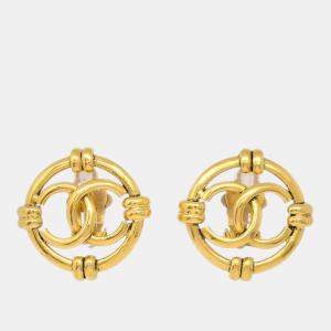 Pre Owned Chanel Gold Button Earrings Clip-On