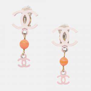 Pre Owned Chanel Dangle Earrings Clip-On Pink