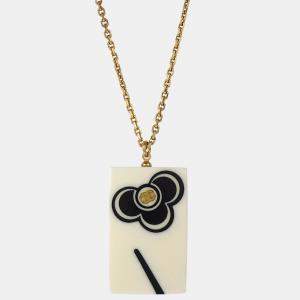 مملوكة مسبقًا Chanel Rectangle Chain Necklace Pendant Gold White