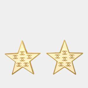 Pre Owned Chanel Star Earrings Clip-On White