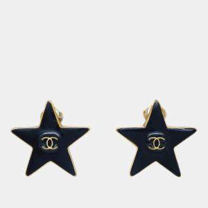 Pre Owned Chanel Star Earrings Clip-On Black
