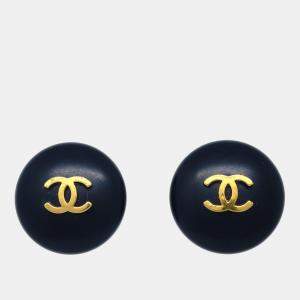 Pre Owned Chanel Black Button Earrings Clip-On