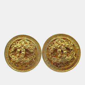 Pre Owned Chanel Button Earrings Gold Clip-On