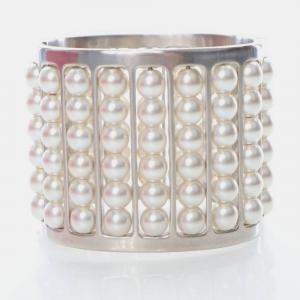 Pre Owned Chanel Classic Wide Faux Pearl Cuff Bracelet