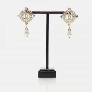 Pre Owned Chanel Coco Mark Faux Pearl Drop Earrings