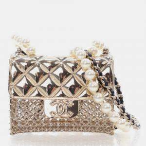 Pre Owned Chanel Gold Lambskin Leather Handbag Necklace