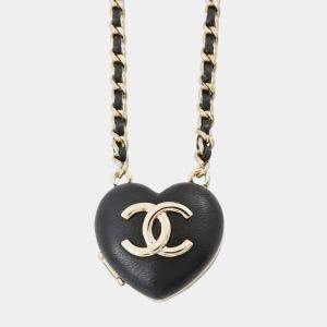 Pre Owned Chanel CC Logo Mirror Black Lambskin Necklace 