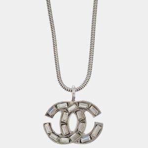 Pre Owned Chanel CC Necklace Pendant Rhinestone Silver