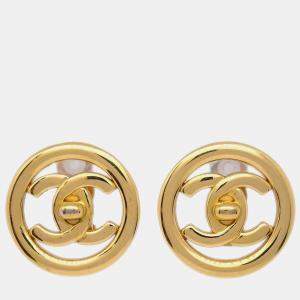Chanel CC Turnlock Button Earrings Gold Clip-On