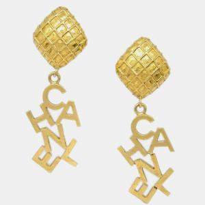Pre Owned Chanel Gold Dangle Earrings Clip-On