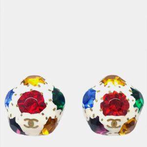 Pre Owned Chanel Gripoix Acrylic Earrings Clip-On White 98P