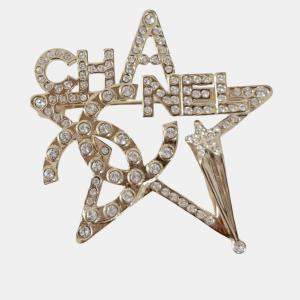 Pre Owned Chanel Star light gold crystal star brooch