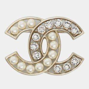 Pre Owned Chanel CC Crystal & Pearl Brooch