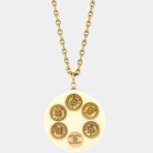 Pre Owned Chanel Pendant Necklace Gold White