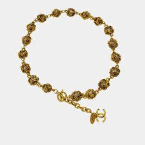Pre Owned Chanel Chain Necklace Gold Rhinestone