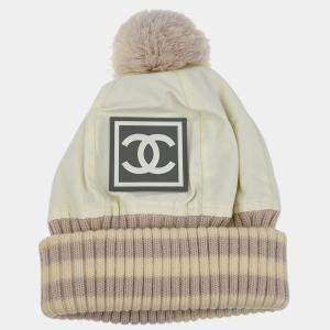 Pre Owned Chanel White Sport Line Knit Cap Size M