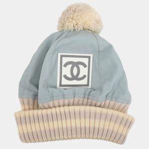 Pre Owned Chanel Light Blue Knit Cap Hat Sport Line Size M