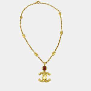 Pre Owned Chanel Gripoix Gold Chain Pendant Necklace