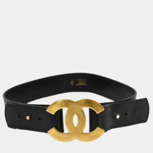 Pre Owned Chanel Belt Black Gold 75/30 96A Small