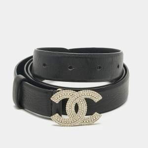 Pre Owned Chanel Black Leather CC Embellished Waist Belt 90CM