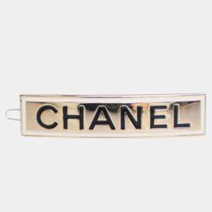 Pre Owned Chanel Gold Enamel Logo Hairclip