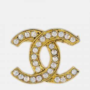 Pre Owned Chanel CC Brooch Pin Rhinestone Gold