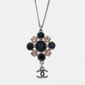 Pre Owned Chanel Necklace Pendant Rhinestone Silver