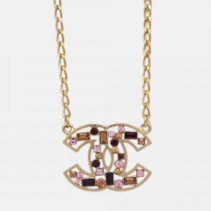 Pre Owned Chanel CC  Rhinestone Gold Plated Chain Pendant Necklace