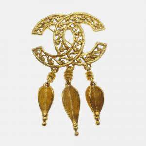 Pre Owned Chanel CC Fringe Brooch Pin Gold