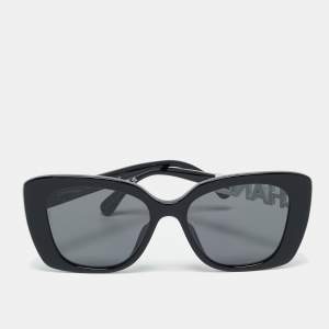 Pre Owned Chanel Black 5422 B A Logo Crystals Square Sunglasses