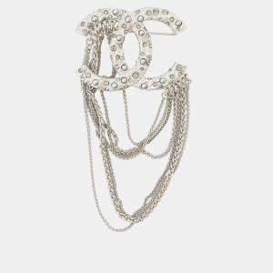 Pre Owned Chanel Brooch Cc Logo Metal Rhinestone Faux Pearl