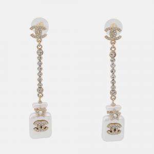 Pre Owned Chanel Perfume Bottle Swing Earrings Metal Rhinestone