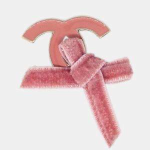 Pre Owned Chanel CC Bow Brooch Pin Pink