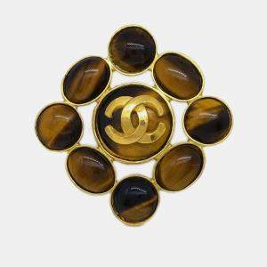 Pre Owned Chanel Stone Brooch Pin Brown