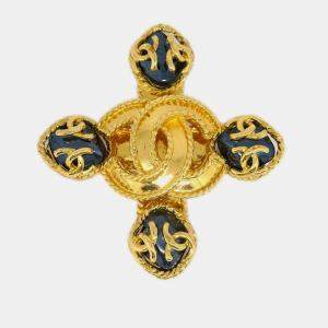 Pre Owned Chanel Brooch Pin Gold Cross Stone