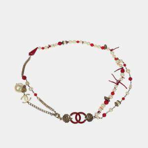 Pre Owned Chanel Silver Chain Belt Artificial Pearl Rhinestone Small Good