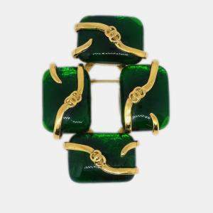 Pre Owned Chanel Gripoix Brooch Pin Gold Green