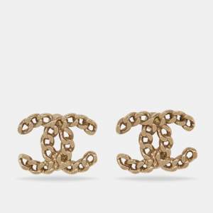 Pre Owned Chanel CC Gold Tone Earrings