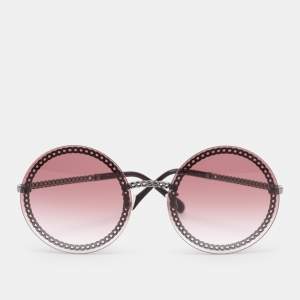 Pre Owned Chanel Gold Tone/Pink Gradient 4245 Pearl Chain Round Sunglasses
