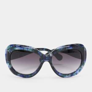 Pre Owned Chanel Blue/Green Plaid Print Acetate 71083 Oversized Frame Sunglasses