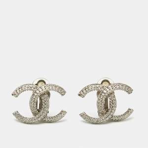 Pre Owned Chanel CC Silver Tone Earrings 