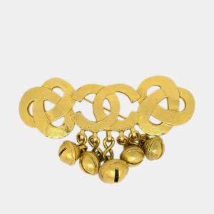 Pre Owned Chanel Bell CC Brooch Pin Gold