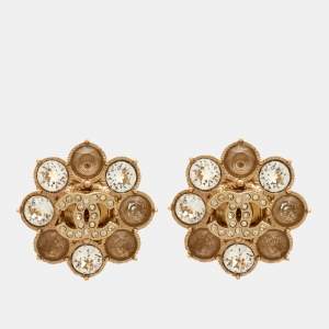 Pre Owned Chanel CC Crystals Gold Tone Stud earrings