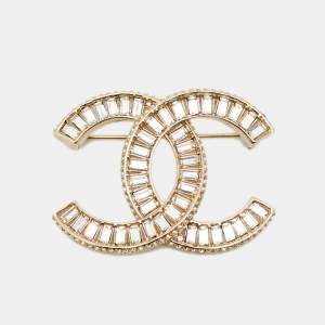 Pre Owned Chanel CC Crystals Gold Tone Brooch
