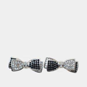 مملوكة مسبقًا Chanel 2017 Black/Silver Crystal Bow Earrings