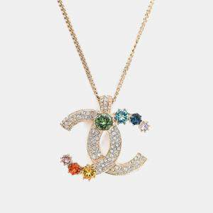 مملوكة مسبقًا Chanel 2019 Gold Toned Rainbow Crystal CC Necklace