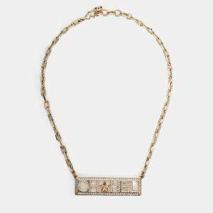 مملوكة مسبقًا Chanel 2017 Gold Toned Crystal Embellished Logo Star Choker Necklace